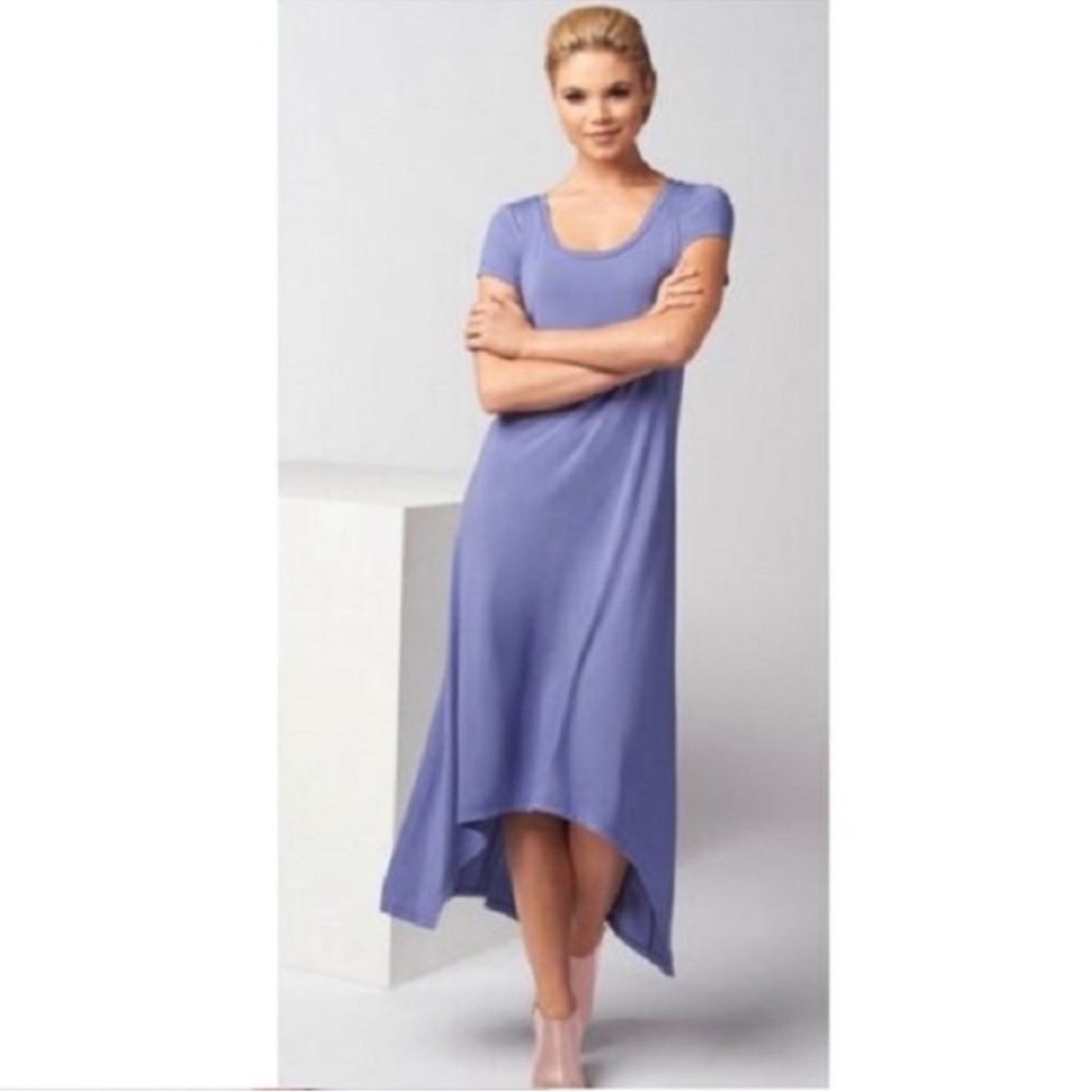 H by Halston Periwinkle Blue High-Low Summer Dress Soft Jersey Knit